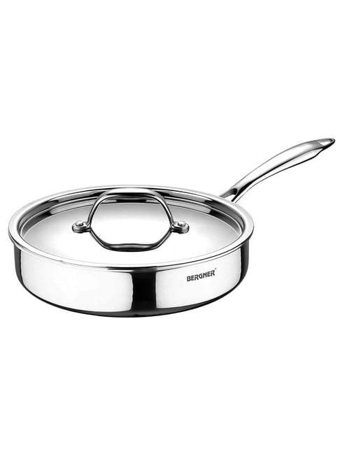 Bergner Triply Silver Stainless Steel Induction Base Saute Pan 26 cm diameter with Lid - Set of 1