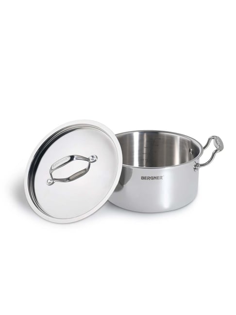 Bergner Triply Silver Stainless Steel Induction Base Casserole 28 cm diameter with Lid - Set of 1