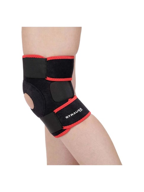 Strauss Adjustable Knee Support Patella, Single (Free Size, Black/Red)-Strauss-Footwear-TATA CLIQ