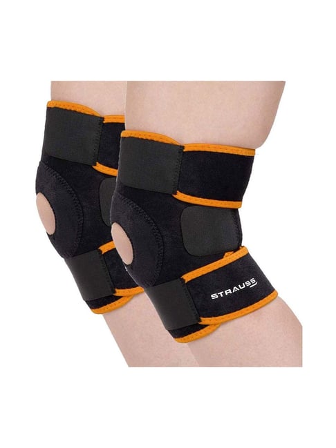 Strauss Adjustable Knee Support Patella, Pair (Free Size, Black/Orange)-Strauss-Footwear-TATA CLIQ