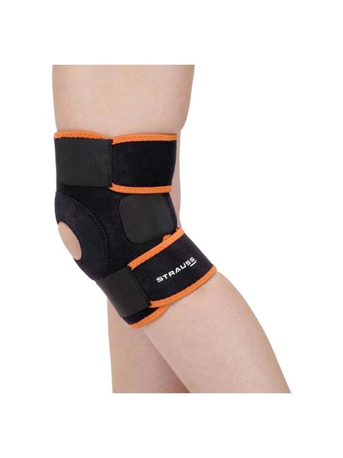 Strauss Adjustable Knee Support Patella (Black/Orange)-Strauss-Footwear-TATA CLIQ