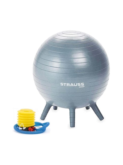 Strauss Anti Burst Gym Ball With Stability Legs, 55 cm with Pump (Grey)-Strauss-Footwear-TATA CLIQ