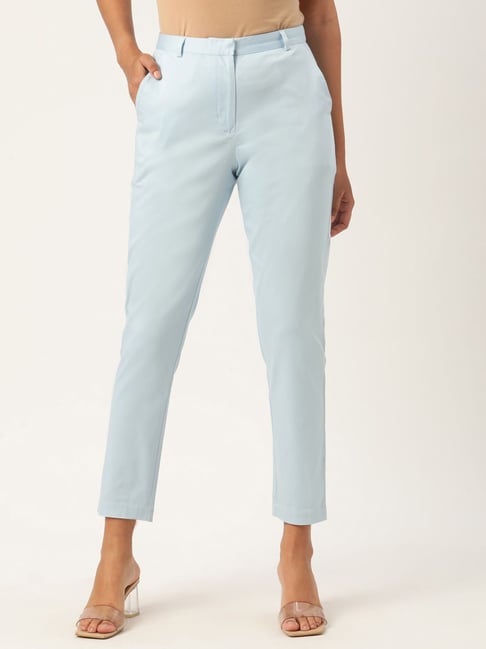 Buy DGG7 Women Latest Fashion Ankle Length Pants Cotton High Waist Solid  Color Trousers Ladies PantsNavyL at Amazonin