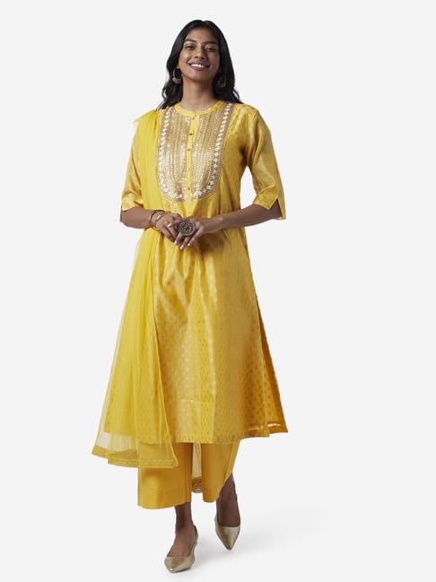 Westside Yellow A-line Kurta, Palazzos 