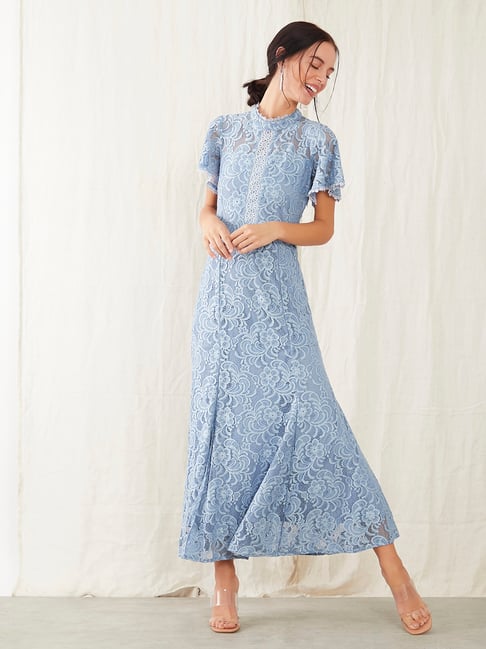 zink london lace dress Buy Zink London Slate Blue Lace Maxi Dress for Women Online @ Tata CLiQ