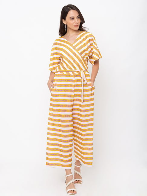 Buy CRIMSOUNE CLUB Girls Yellow Striped Jumpsuit online