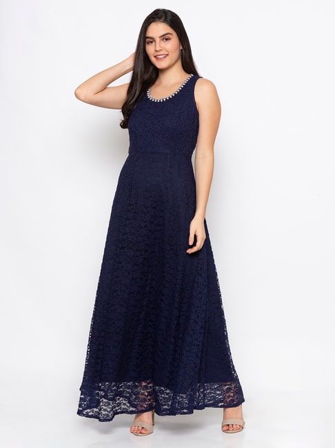 Buy > navy dress with lace > in stock