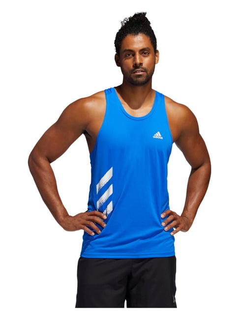 Adidas OTR SINGLET 3S Glory Blue Printed Running T-Shirt