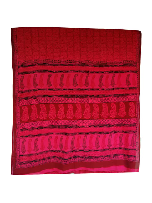 Bagh Printing Red Cotton Printed Saree with Blouse Piece Price in India