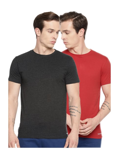 Buy Fruit of the Loom Red Grey Regular Fit T-Shirt (Pack of