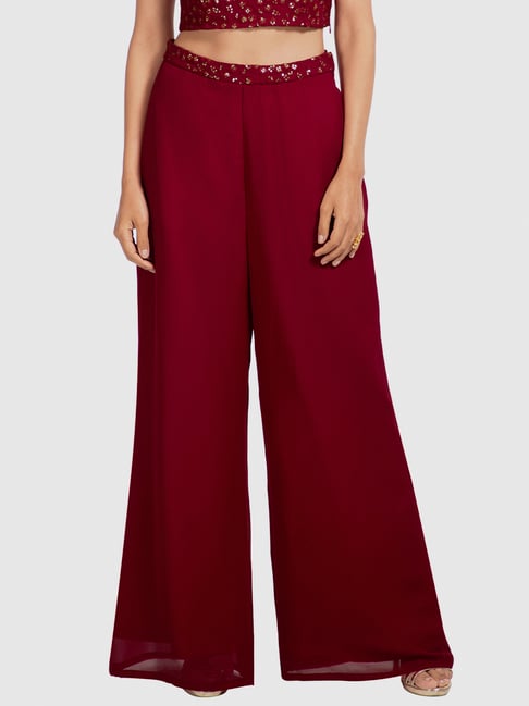 Buy Indya Maroon Embroidered Palazzos for Women Online @ Tata CLiQ