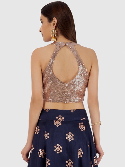 Buy Women Rose Gold Sequined Crop Top - Feed-Blouse - Indya