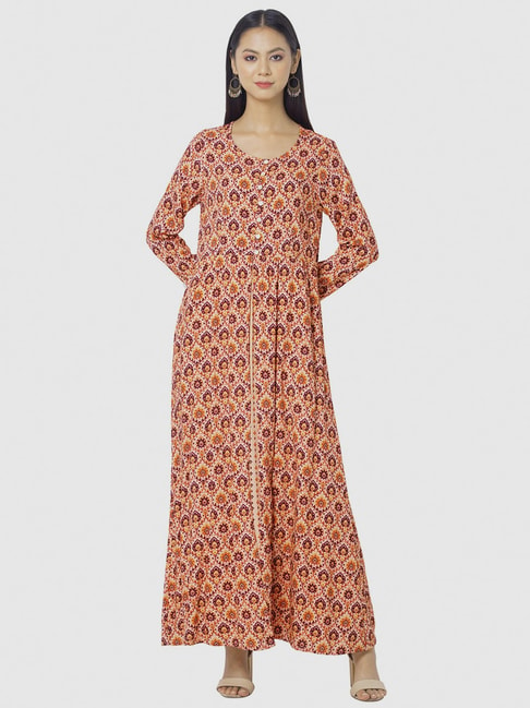 Indya Peach Floral Double Layer Maxi Tunic Price in India