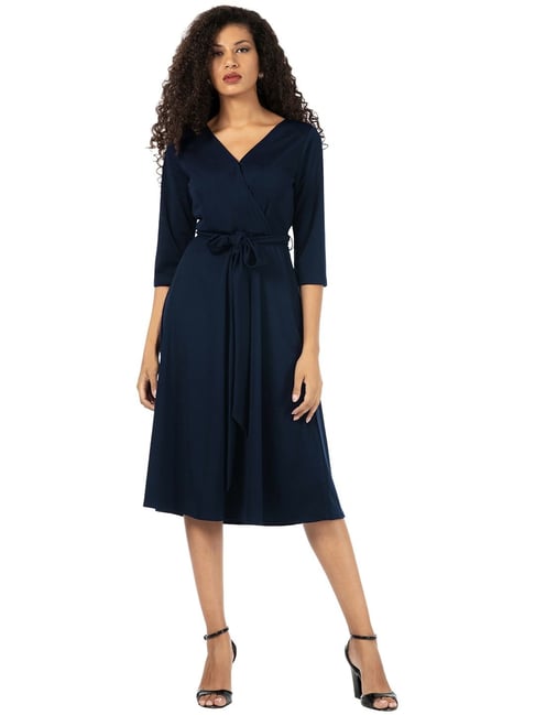 Buy FabAlley Blue Regular Fit Wrap Dress for Women Online Tata CLiQ