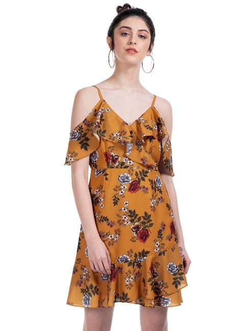 FabAlley Yellow Floral Print Ruffled Dress Price in India