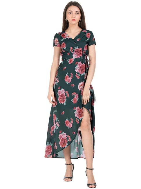Buy FabAlley Green Floral Print High-Low Dress for Women Online