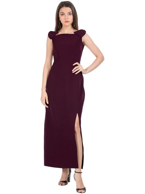 FabAlley Wine Bow Off-Shoulder Maxi Dress Price in India