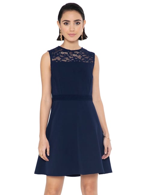 FabAlley Navy Lace Waist Skater Dress Price in India
