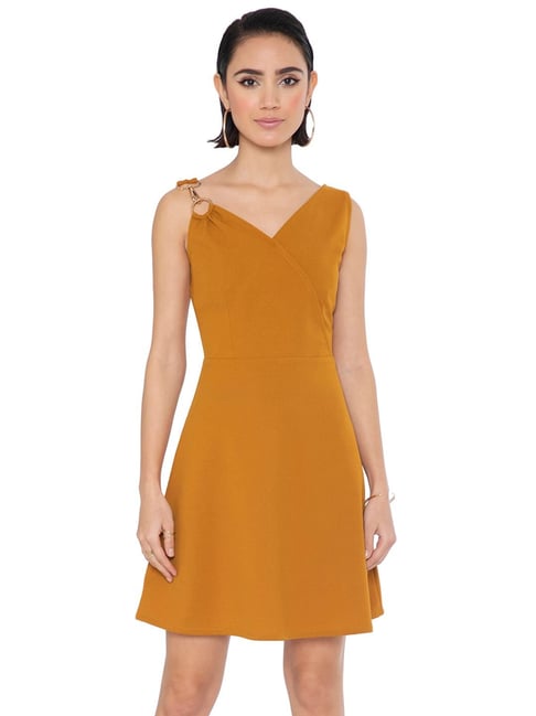 FabAlley Yellow Regular Fit Skater Dress Price in India