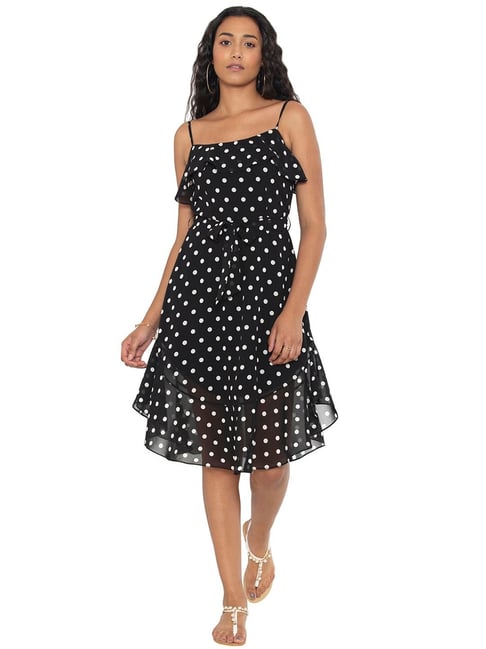 FabAlley Black Polka Dot Ruffled Dress Price in India