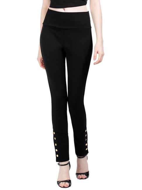 Balmain 6-button Metallic-edge Knit Stirrup Leggings In Black | ModeSens