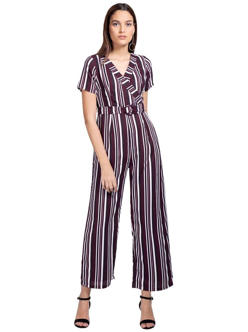 Buy FabAlley Maroon Striped Jumpsuit for Women Online Tata CLiQ