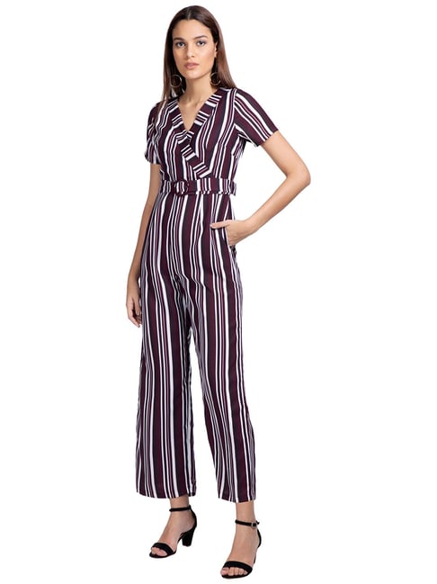 maroon off shoulder jumpsuit