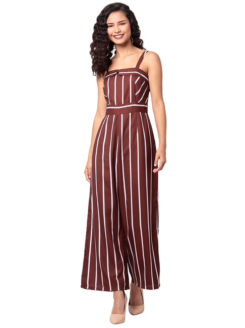 maroon striped jumpsuit