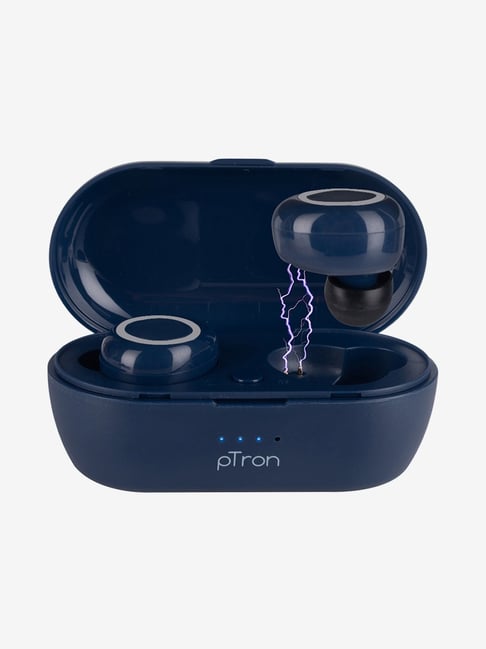 PTron Bassbuds True Wireless Bluetooth Earphone with Charging Case (Blue)
