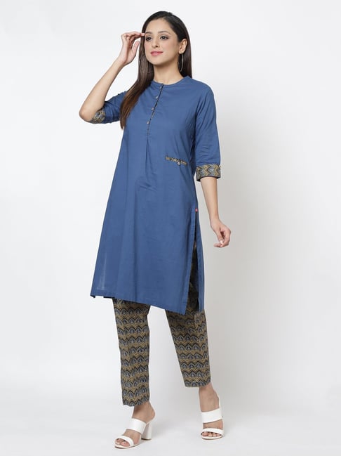 Biba Blue Solid Kurta & Salwar