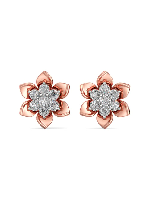 Real Diamonds Daily Wear Flower shaped diamond earrings in rose gold 14 Kt