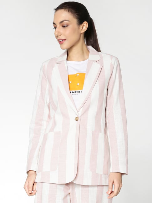 Pink and shop white striped blazer