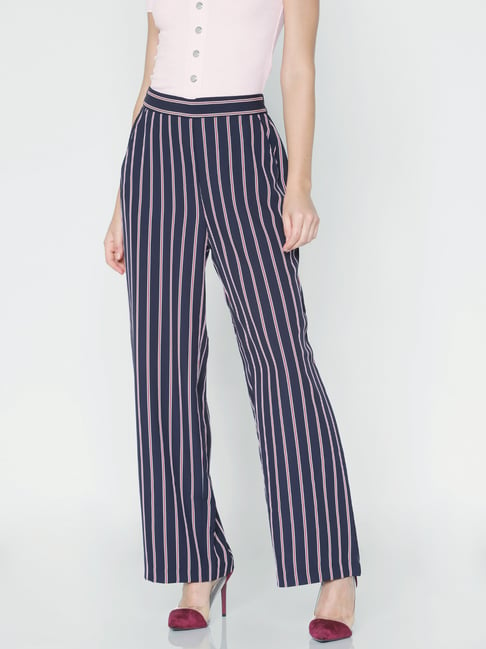 Blue striped low waist trousers