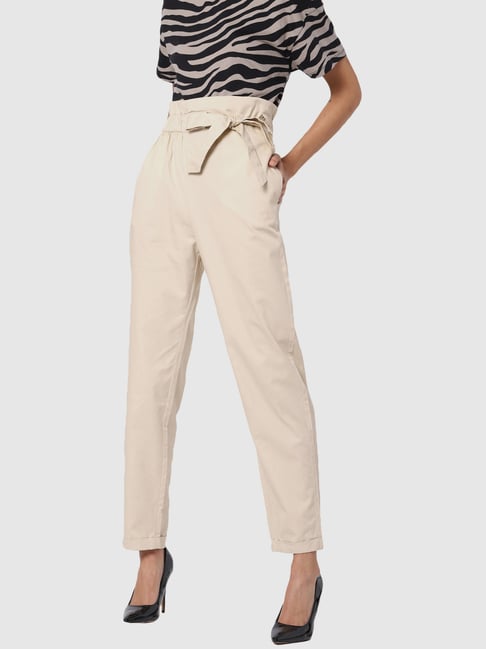 Only Beige Cotton Mid Rise Pants From Only At Best Prices On Tata Cliq