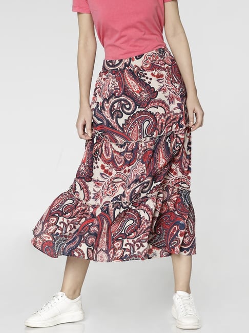 Only White & Pink Printed A-Line Skirt