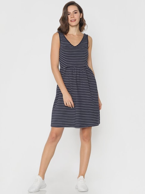 Only Navy Striped A-Line Dress Price in India