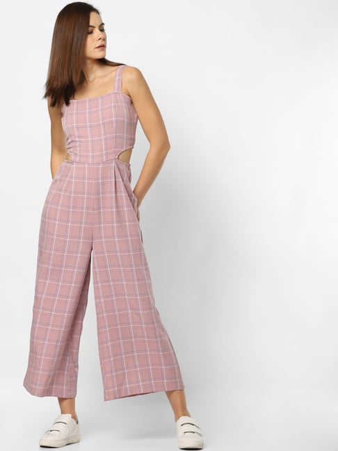 Pink cheap plaid jumpsuit