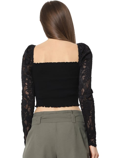 Only Black Lace Work Crop Top