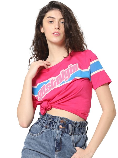 Only Pink Printed T-Shirt Price in India