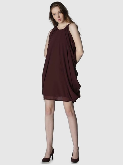 Vero Moda Maroon Polyester A-Line Dress Price in India