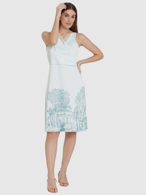 Vero Moda Green Polyester Printed A-Line Dress Price in India