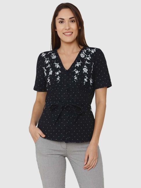 Vero Moda Blue Cotton Embroidered Shirt