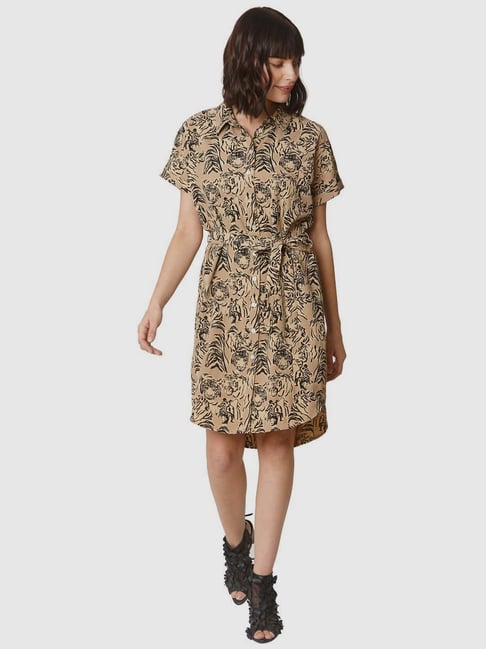 Vero Moda Beige Cotton Printed A-Line Dress