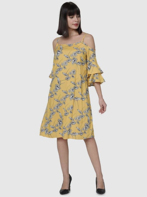 Vero Moda Yellow Printed A-Line Dress