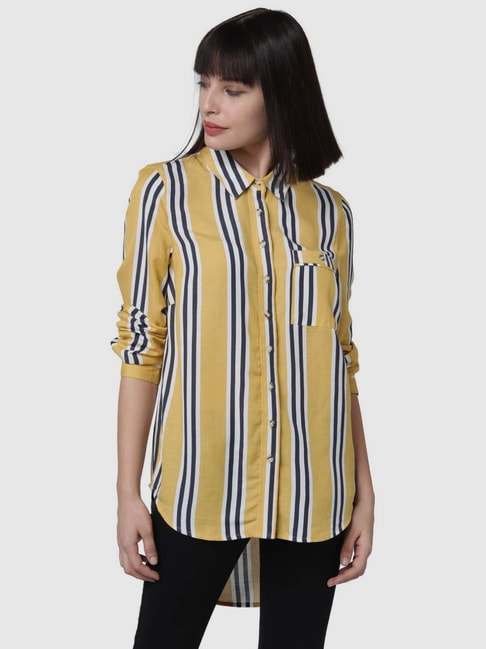 Vero Moda Yellow Cotton Striped Shirt Price in India