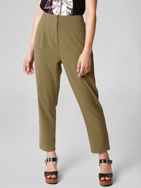 Cute Woven Olive Green Pants - Wide-Leg Pants - Belted Pants - Lulus