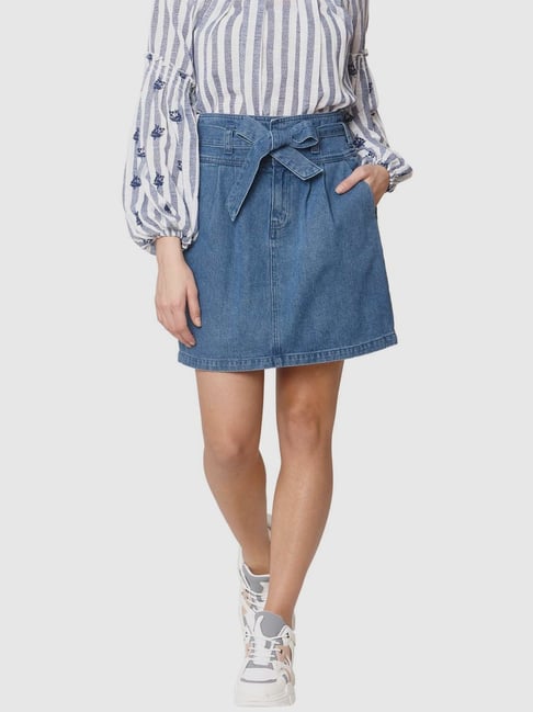 Vero Moda Denim Blue Cotton A-Line Skirt