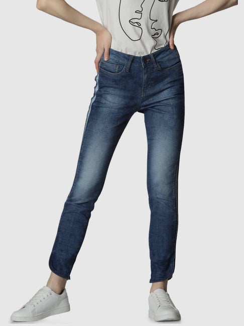 Vero Moda Blue Cotton Mid Rise Jeans