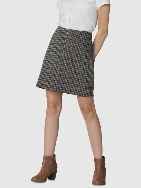 Vero Moda Black Chequered A-Line Skirt