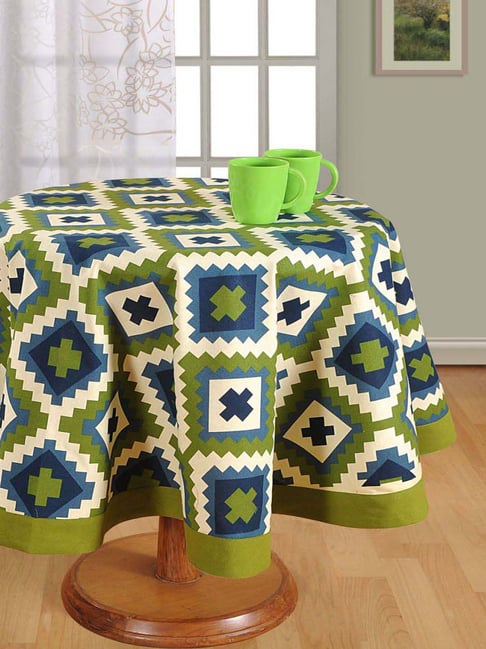 Swayam Green Cotton 200 TC Round Table Cover 6 Seater - Set of 1